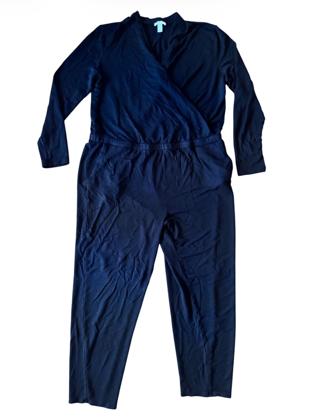 Daily Ritual XL Jumpsuit Supersoft Black V Neck Long Sleeve Pant Cozy Lounge